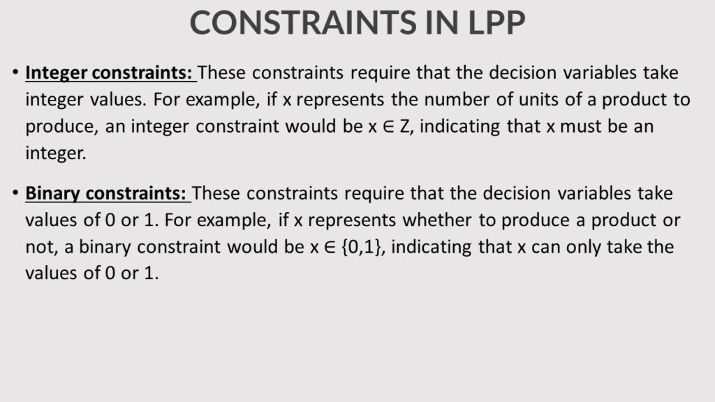 CONSTRAINTS IN LPP- LINEAR PROGRAMMING TERMS AND DEFINITIONS