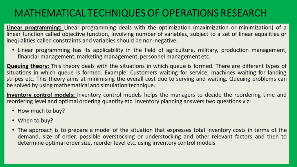 INTRODUCTION TO OPERATIONS RESEARCH - MATHEMATICAL TECHNIQUES OF OPERATIONS RESEARCH
