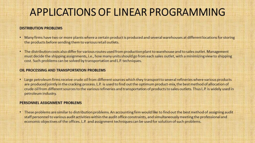 LINEAR PROGRAMMING PROBLEMS - APPLICATIONS OF LINEAR PROGRAMMING