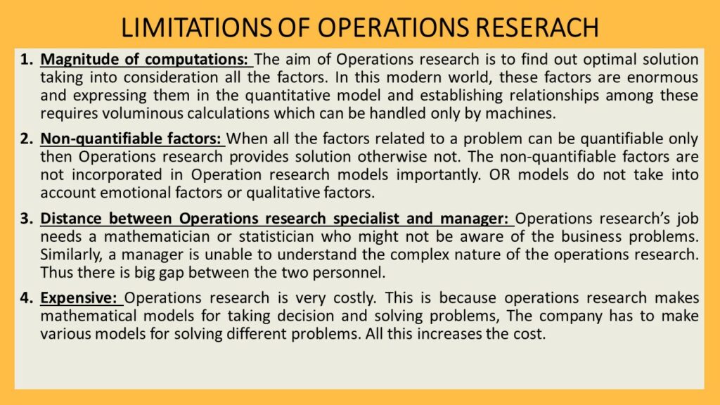 INTRODUCTION TO OPERATIONS RESEARCH - LIMITATIONS OF OPERATIONS RESEARCH
