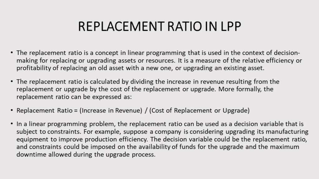 REPLACEMENT RATIO IN LPP- LINEAR PROGRAMMING TERMS AND DEFINITIONS