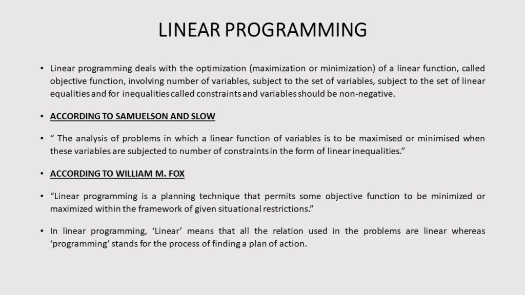 LINEAR PROGRAMMING TERMS AND DEFINITIONS