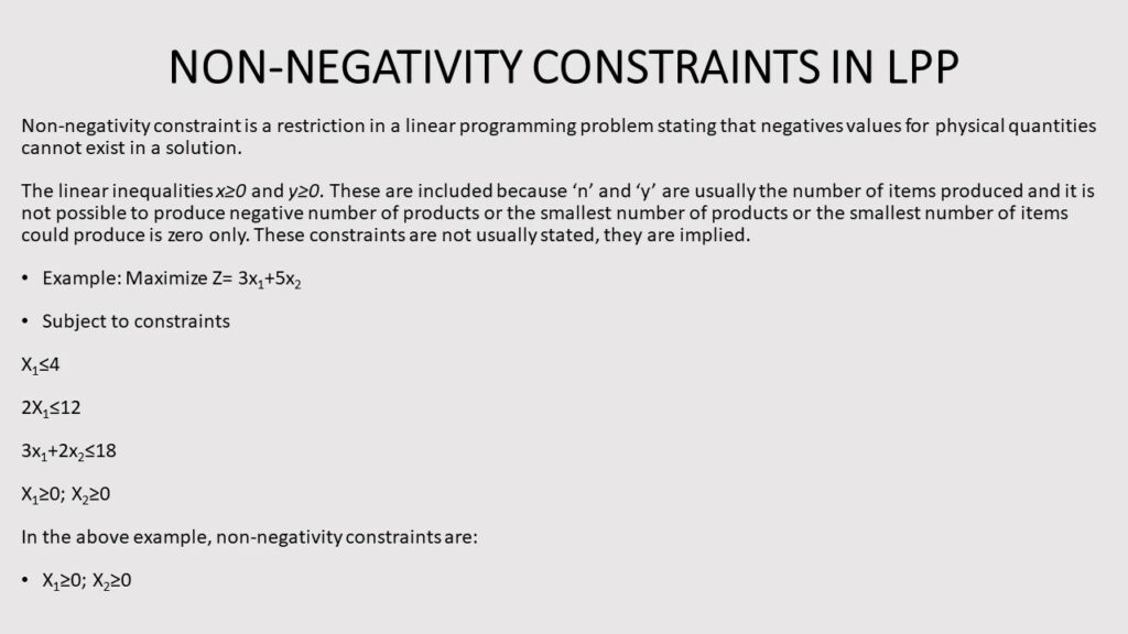 NON NEGATIVITY CONSTRAINTS IN LPP- LINEAR PROGRAMMING TERMS AND DEFINITIONS