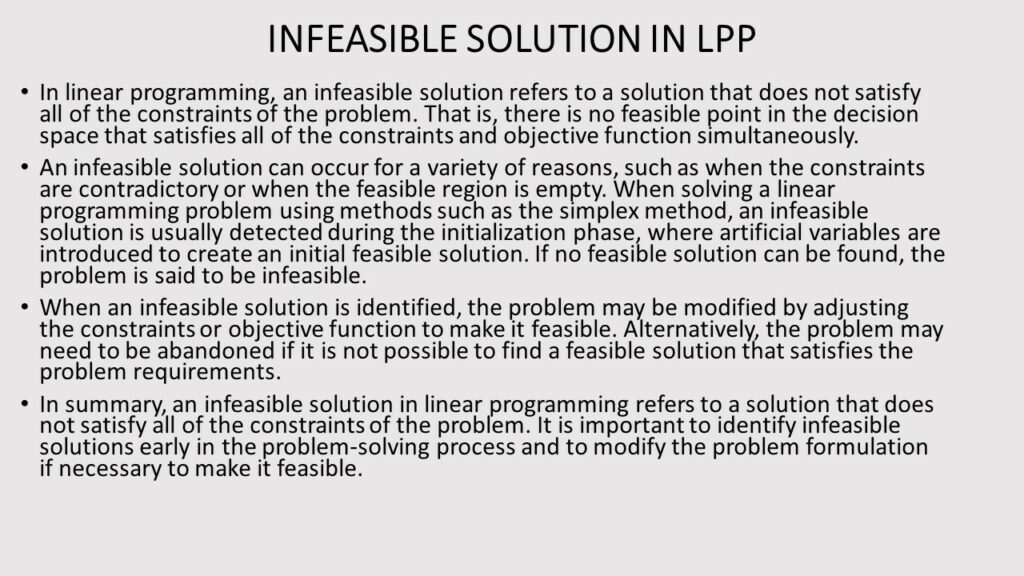 INFEASIBLE SOLUTION IN LPP- LINEAR PROGRAMMING TERMS AND DEFINITIONS