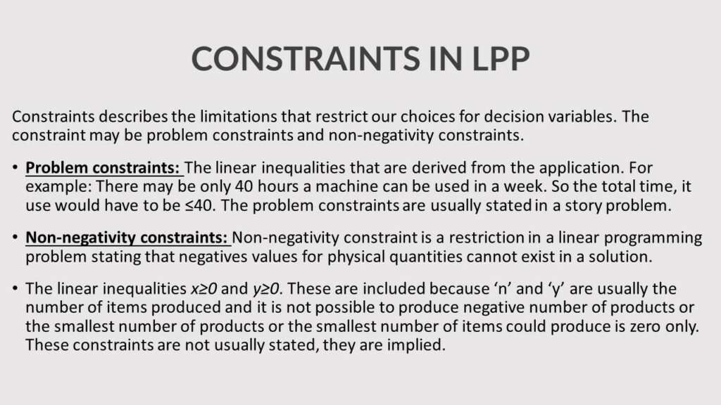 CONSTRAINTS IN LPP- LINEAR PROGRAMMING TERMS AND DEFINITIONS