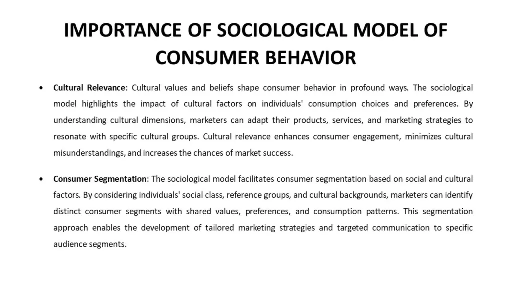 IMPORTANCE OF SOCIOLOGICAL MODEL OF CONSUMER BEHAVIOR