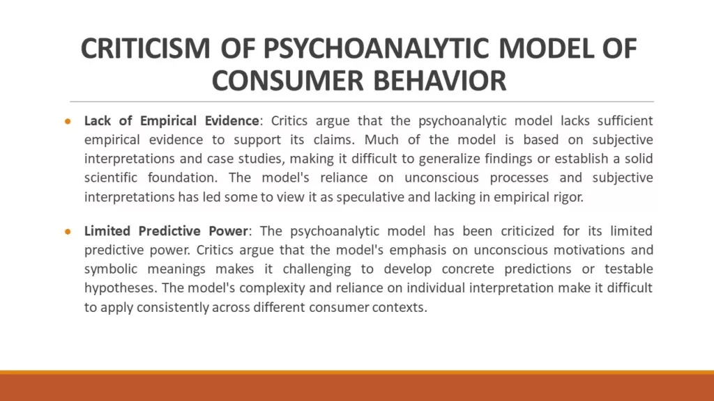 CRITICISM OF PSYCHOANALYTIC MODEL OF CONSUMER BEHAVIOR