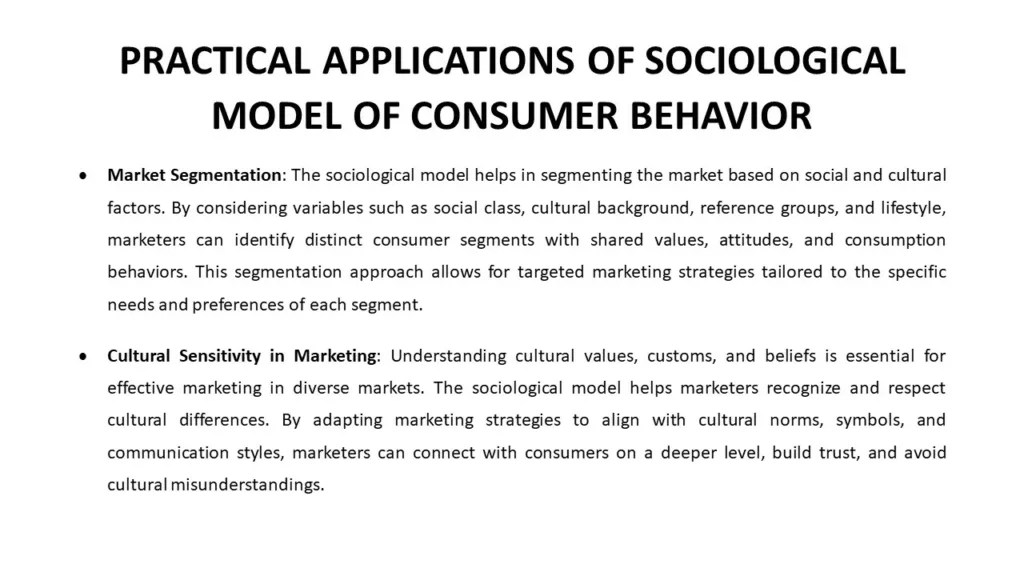 PRACTICAL APPLICATIONS OF SOCIOLOGICAL MODEL OF CONSUMER BEHAVIOR