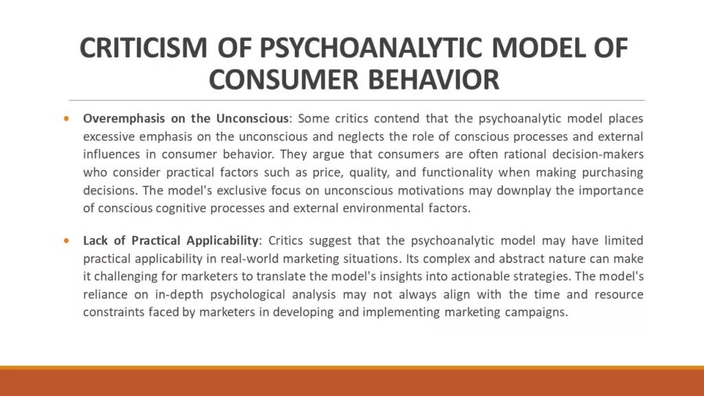 CRITICISM OF PSYCHOANALYTIC MODEL OF CONSUMER BEHAVIOR