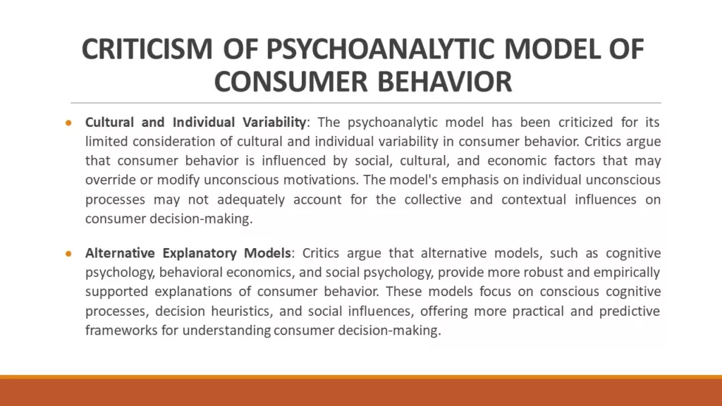 CRITICISM OF PSYCHOANALYTIC MODEL OF CONSUMER BEHAVIOR