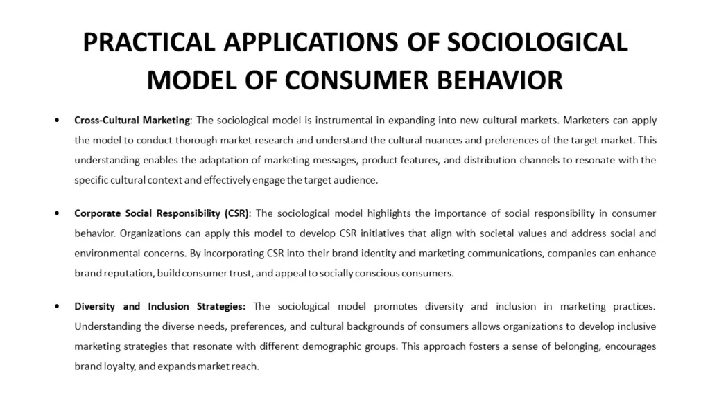 PRACTICAL APPLICATIONS OF SOCIOLOGICAL MODEL OF CONSUMER BEHAVIOR