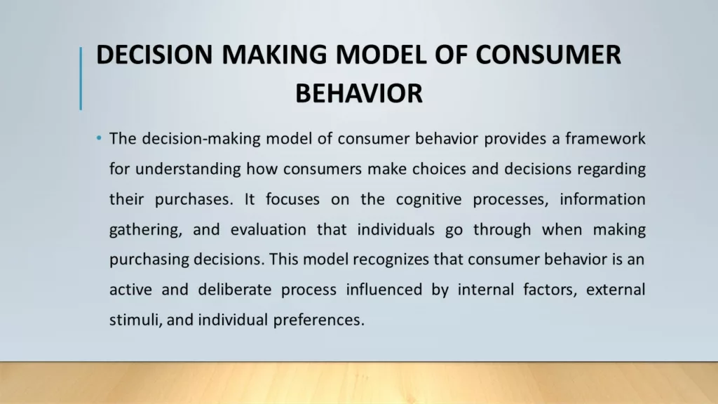 DECISION MAKING MODEL OF CONSUMER BEHAVIOR