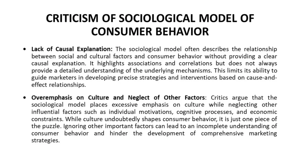 CRITICISM OF SOCIOLOGICAL MODEL OF CONSUMER BEHAVIOR