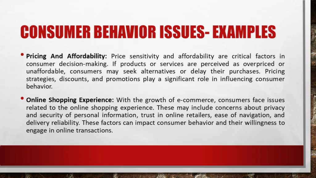 CONSUMER BEHAVIOR ISSUES EXAMPLES