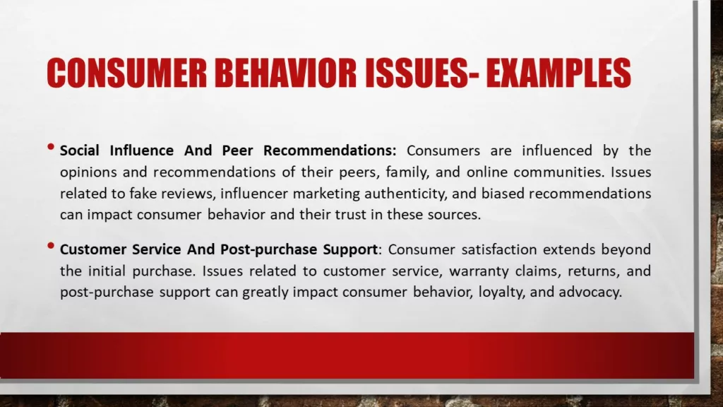 CONSUMER BEHAVIOR ISSUES EXAMPLES