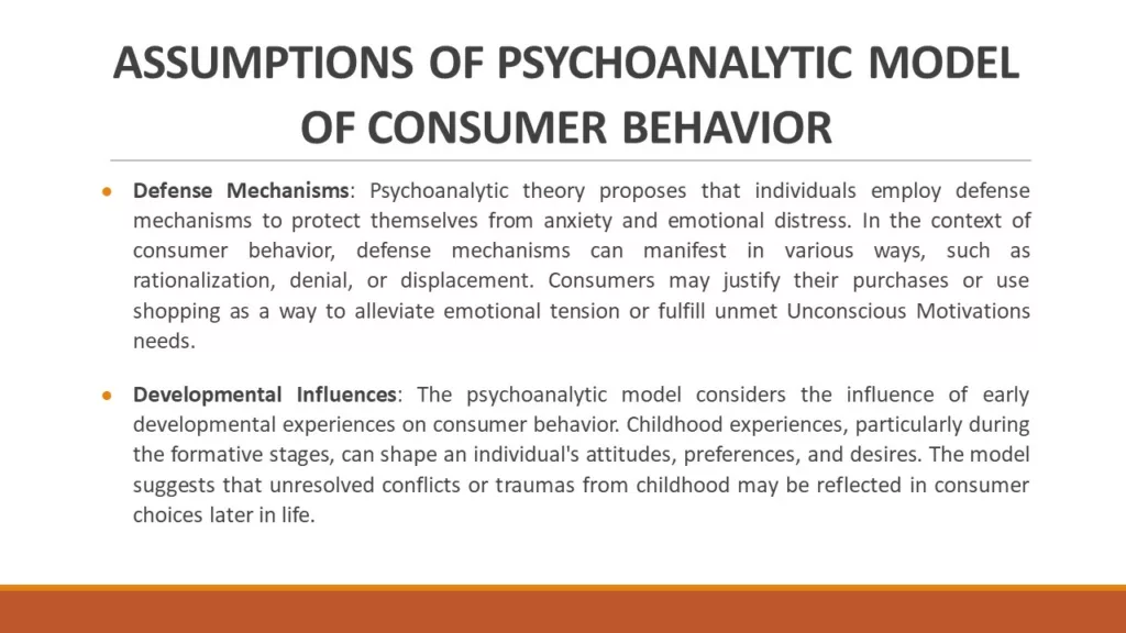 ASSUMPTIONS OF PSYCHOANALYTIC MODEL OF CONSUMER BEHAVIOR