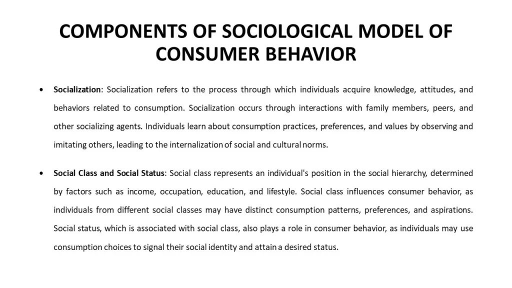 COMPONENTS OF SOCIOLOGICAL MODEL OF CONSUMER BEHAVIOR