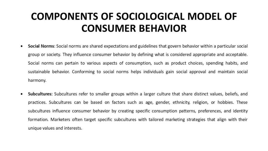 COMPONENTS OF SOCIOLOGICAL MODEL OF CONSUMER BEHAVIOR