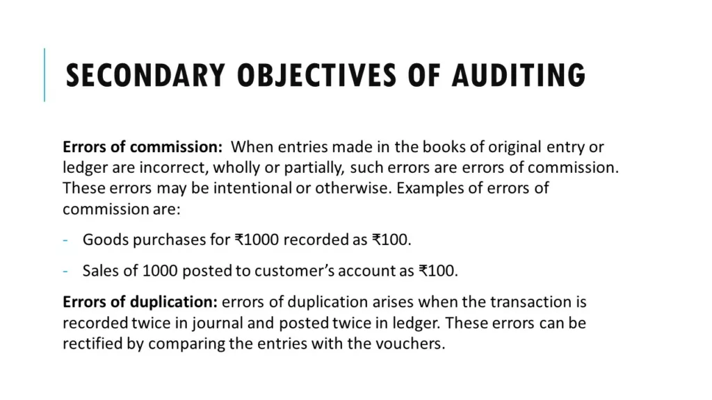 SECONDARY OBJECTIVES OF AUDITING