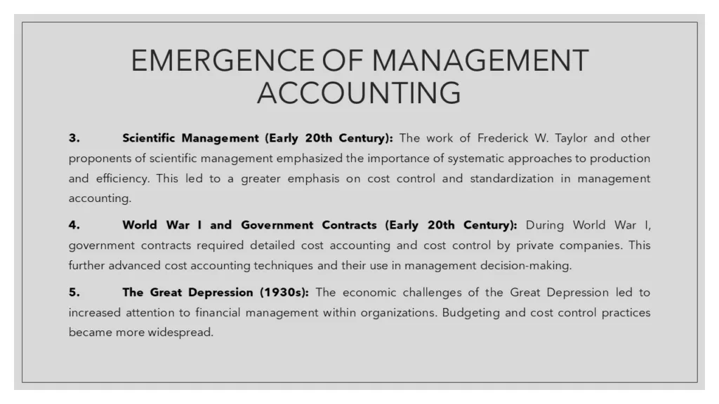 EMERGENCE OF MANAGEMENT ACCOUNTING