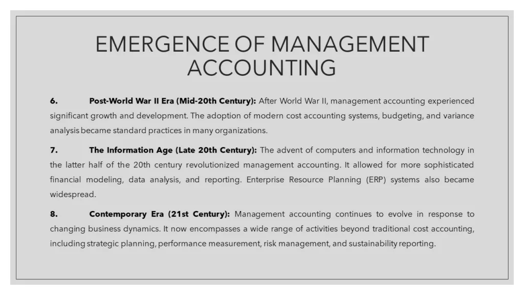 EMERGENCE OF MANAGEMENT ACCOUNTING