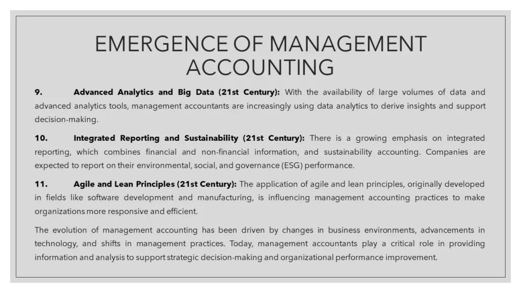 EMERGENCE OF MANAGEMENT ACCOUNTING