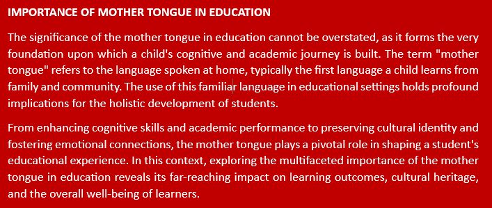 IMPORTANCE OF MOTHER TONGUE IN EDUCATION