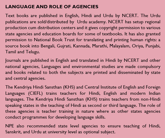 LANGUAGE ISSUES AS PER NPE 1986