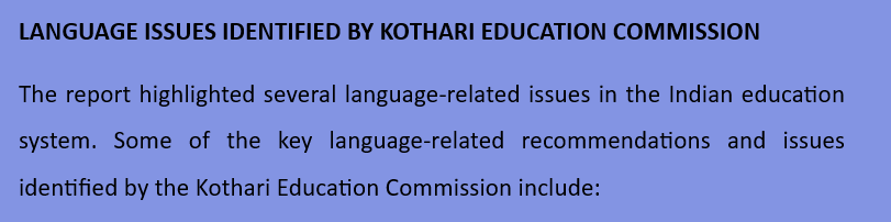 LANGUAGE ISSUES IDENTIFIED BY KOTHARI EDUCATION COMMISSION