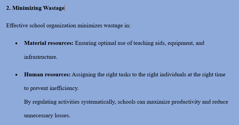 NEED AND IMPORTANCE OF SCHOOL ORGANIZATION AND MANAGEMENT