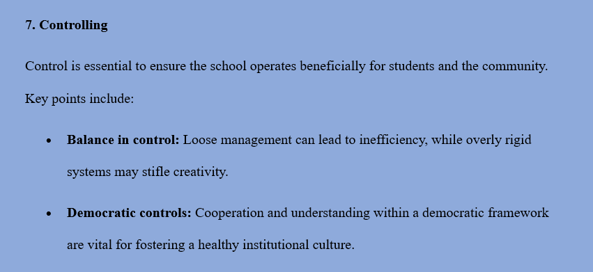 NEED AND IMPORTANCE OF SCHOOL ORGANIZATION AND MANAGEMENT