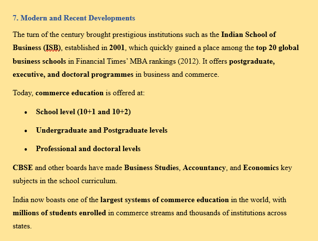 COMMERCE EDUCATION MILESTONES INDIA
