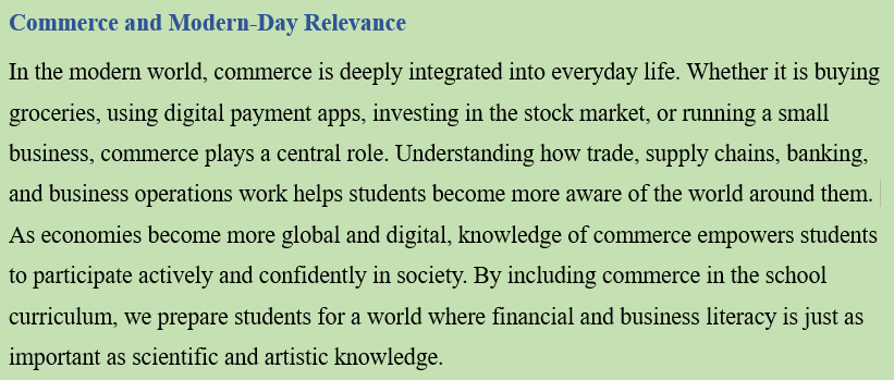 NEED OF TEACHING OF COMMERCE IN THE SCHOOL CURRICULUM FOR THE HOLISTIC DEVELOPMENT OF THE STUDENTS
