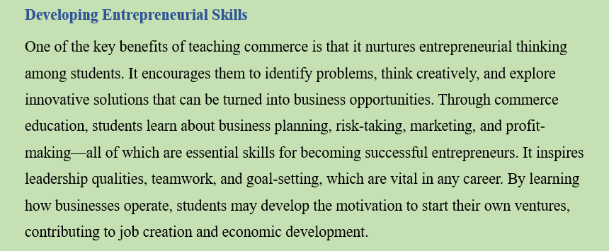 NEED OF TEACHING OF COMMERCE IN THE SCHOOL CURRICULUM FOR THE HOLISTIC DEVELOPMENT OF THE STUDENTS