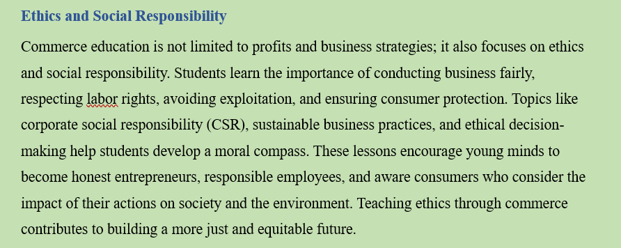 NEED OF TEACHING OF COMMERCE IN THE SCHOOL CURRICULUM FOR THE HOLISTIC DEVELOPMENT OF THE STUDENTS