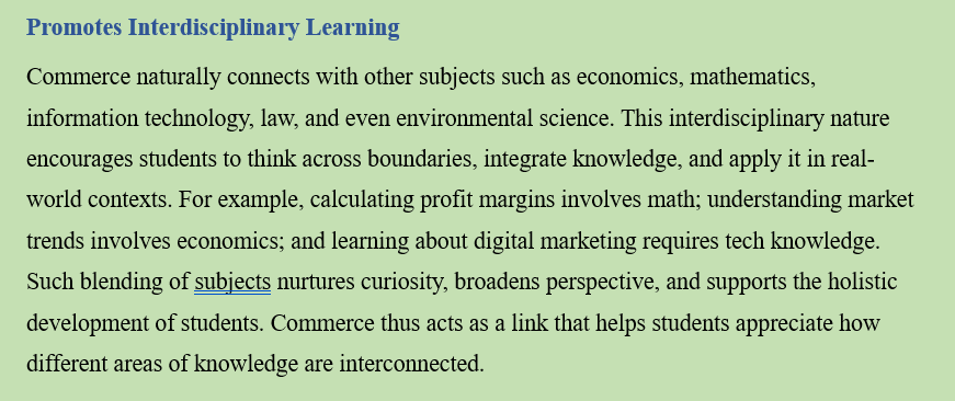 NEED OF TEACHING OF COMMERCE IN THE SCHOOL CURRICULUM FOR THE HOLISTIC DEVELOPMENT OF THE STUDENTS