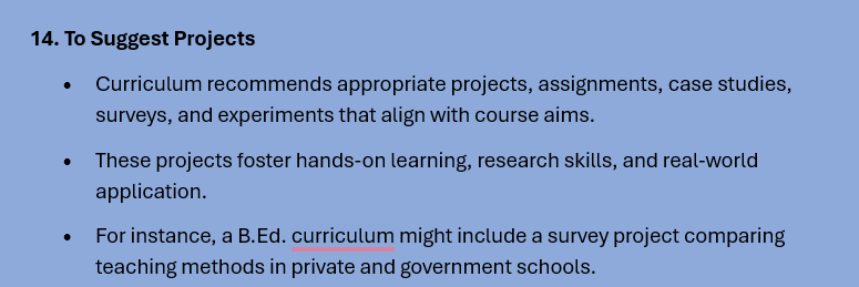 CURRICULUM OBJECTIVES