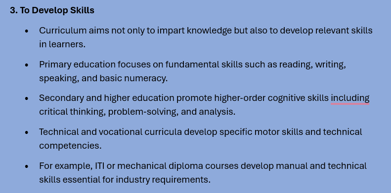 CURRICULUM OBJECTIVES