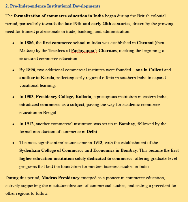 COMMERCE EDUCATION MILESTONES INDIA