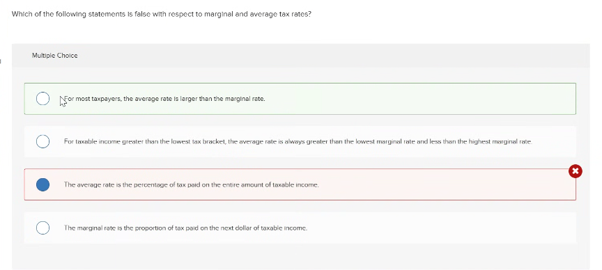 Which of the following statements is false with respect to marginal and average tax rates? ACCT M50 PRINCIPLES OF INCOME TAXATION PRACTICE EXAM FREE SOLVED ANSWERS
