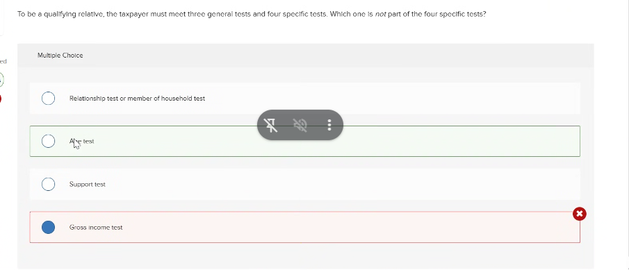 To be a qualifying relative, the taxpayer must meet three general tests and four specific tests. Which one is not part of the four specific tests? ACCT M50 PRINCIPLES OF INCOME TAXATION PRACTICE EXAM FREE SOLVED ANSWERS