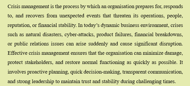 HOW TO HANDLE A CRISIS IN AN ORGANISATION - EFFECTIVE CRISIS MANAGEMENT
