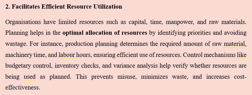 IMPORTANCE OF PLANNING AND CONTROL IN AN ORGANISATION