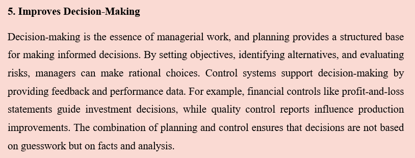 IMPORTANCE OF PLANNING AND CONTROL IN AN ORGANISATION