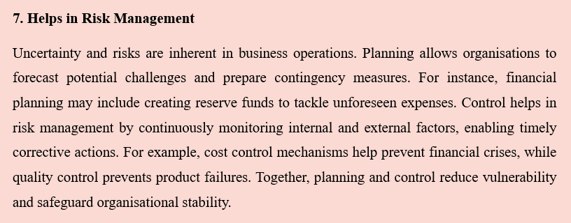 IMPORTANCE OF PLANNING AND CONTROL IN AN ORGANISATION