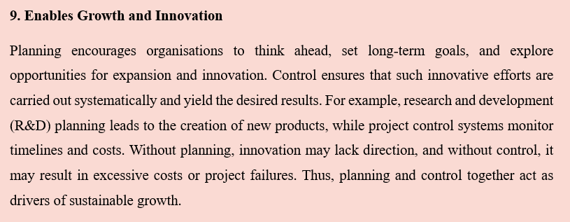 IMPORTANCE OF PLANNING AND CONTROL IN AN ORGANISATION