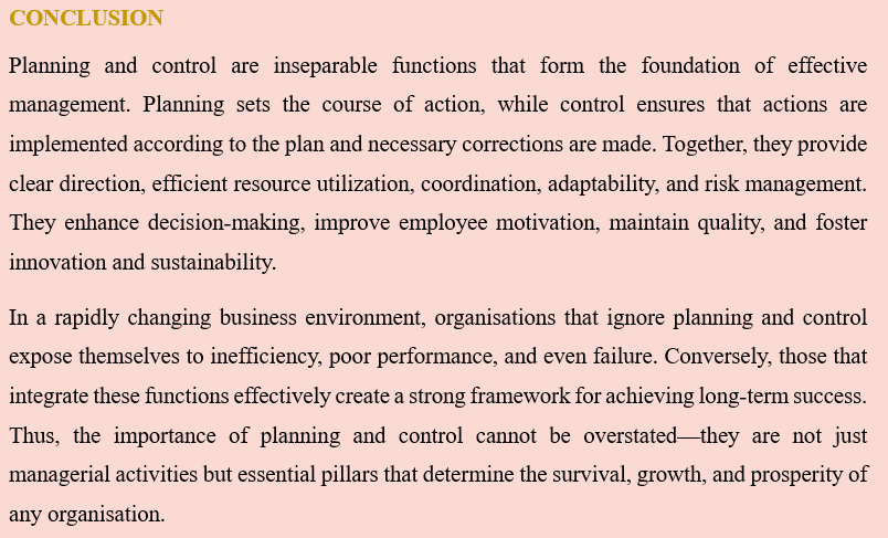 IMPORTANCE OF PLANNING AND CONTROL IN AN ORGANISATION