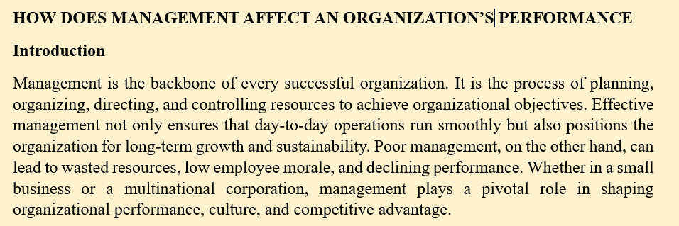 HOW DOES MANAGEMENT AFFECT AN ORGANISATION PERFORMANCE